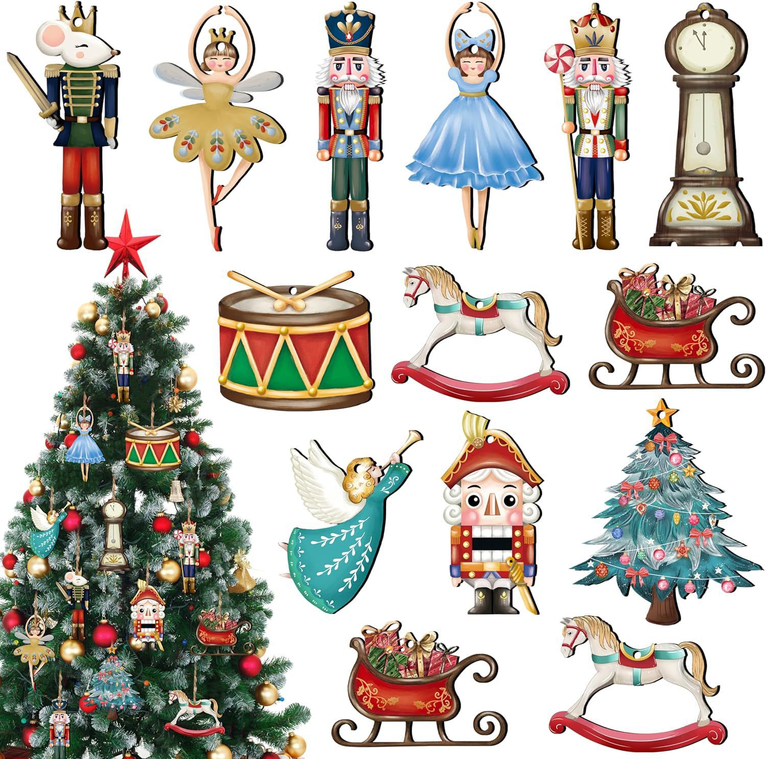 Nutcracker Figurine - 12 pçs/set quebra-nozes de madeira pingente