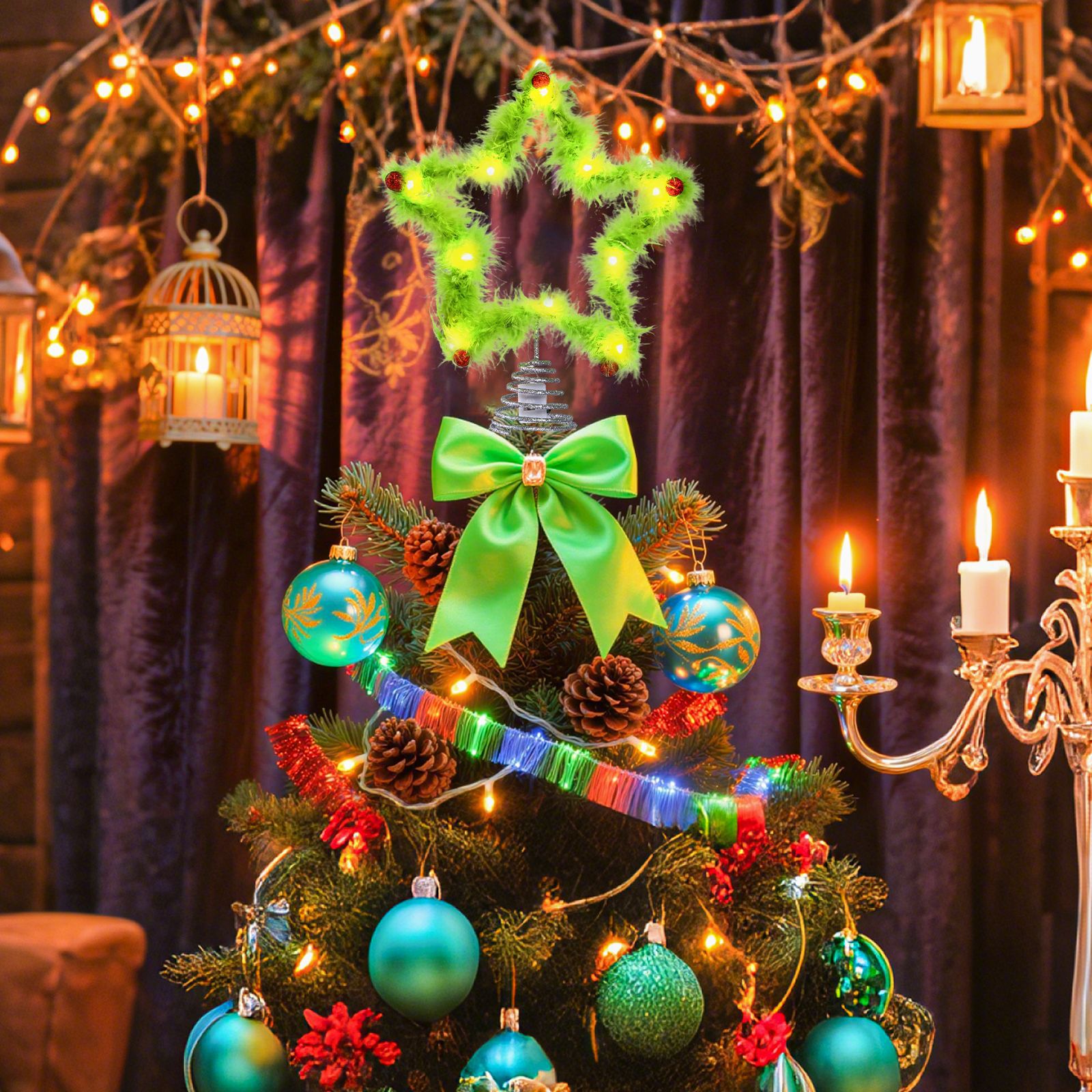 Natal fuzzy grinch estrela árv - Star Tree Topper avaliação e preço